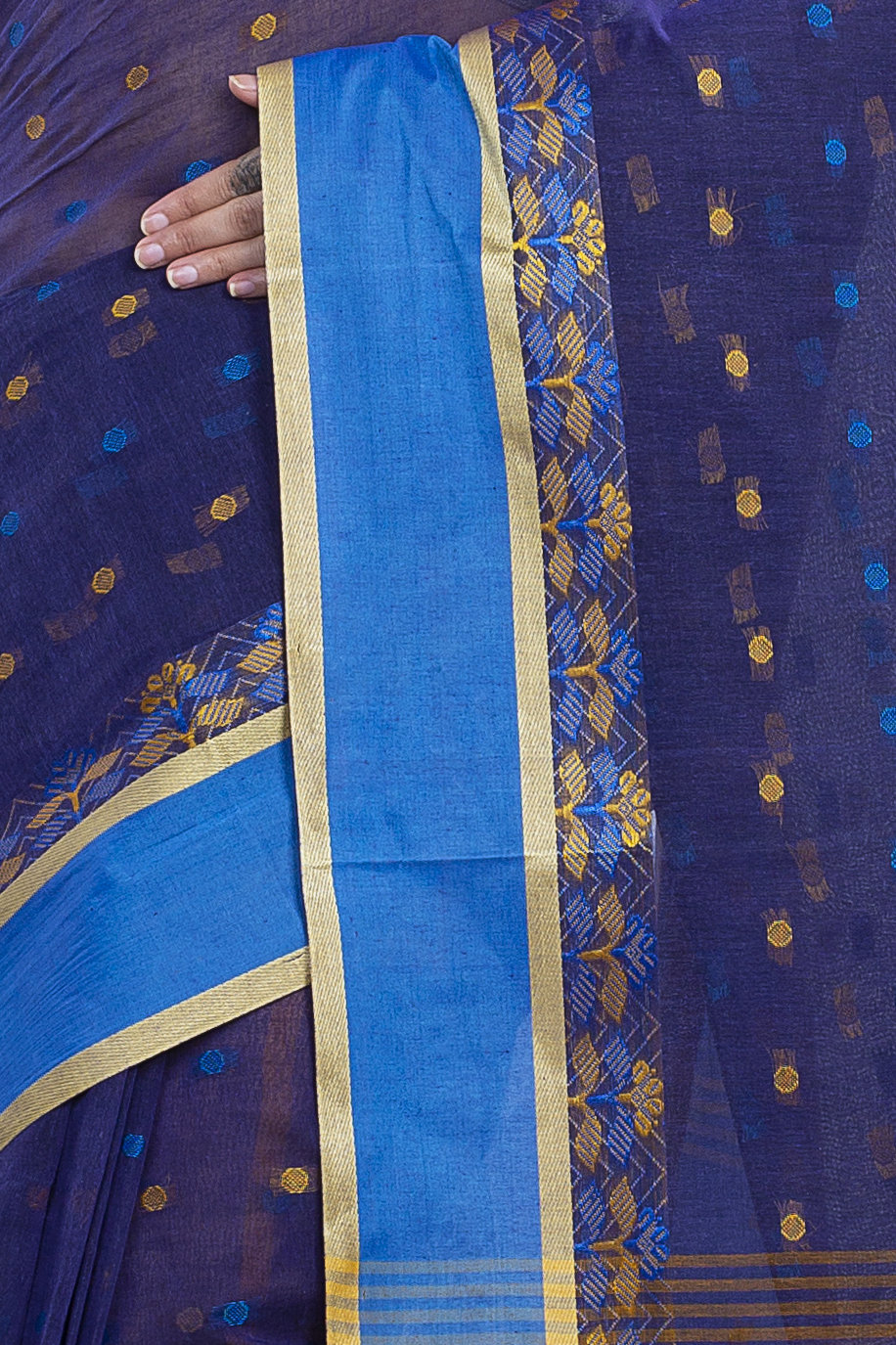 Naby Blue Pure Cotton JoraPata Tant Saree (779)
